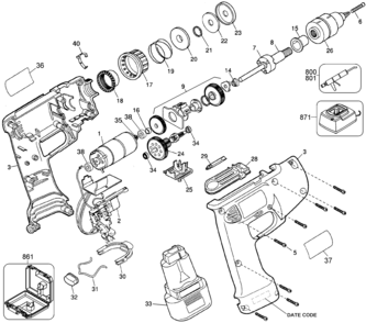 Default Diagram and Parts List for MT2764K Type 2 Black and Decker Boring Machine